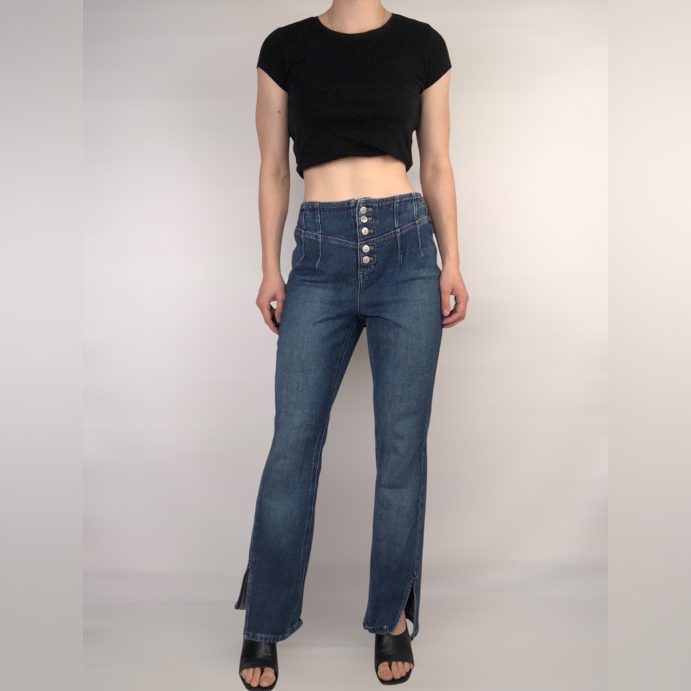 Free People We The Free‎ Crvy Nix Corset Button Flare Split Hem Jeans Size 26